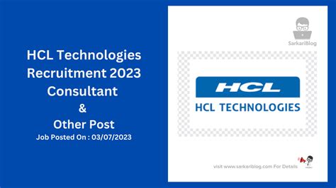 HCL Technologies Recruitment 2023, Consultant & Other Post