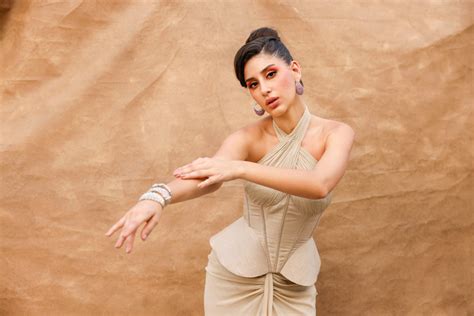 Golden Sands Glow: Beige Skirt Set with Corset Blouse and Halter Neck ...