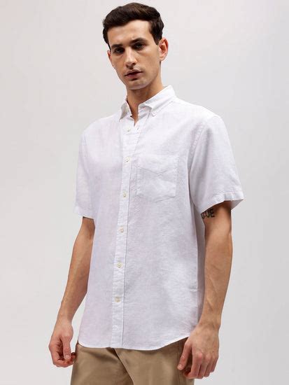 Shop Gant Men White Solid Button-down Collar Short Sleeves Linen Shirt ...