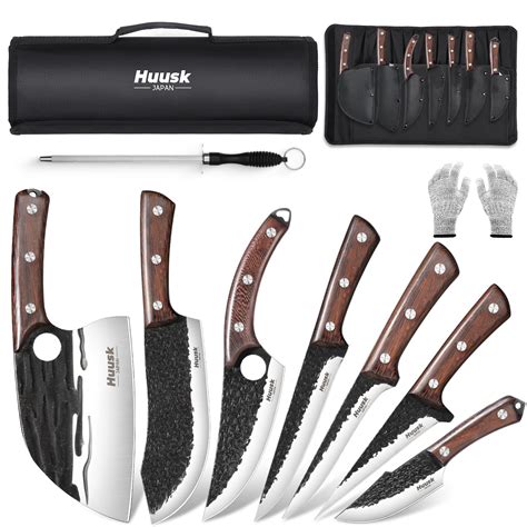 Huusk Butcher Knife Set for Meat Cutting 17pcs Viking Kitchen Knives ...