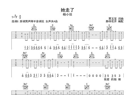 杨小壮《她走了》吉他谱_G调吉他弹唱谱 - 打谱啦