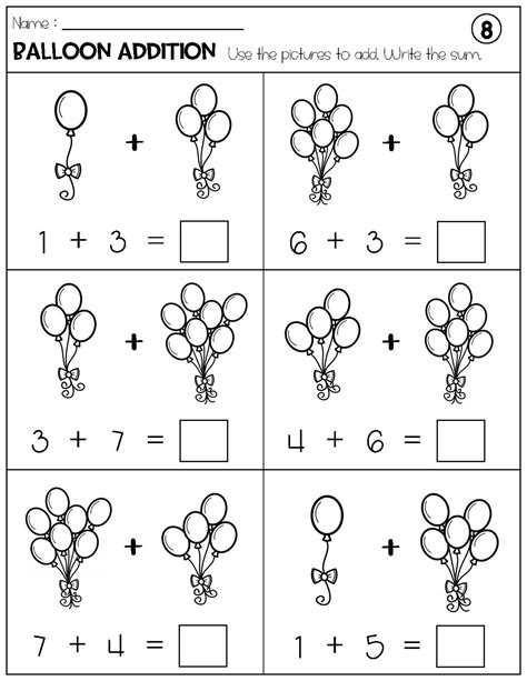 Addition With Pictures Sum up to 20 Worksheets - Adding Balloon ...