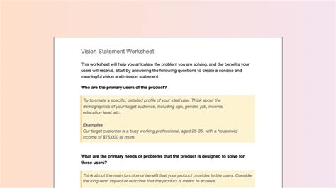 Creating a Vision Statement Worksheet 的图像结果