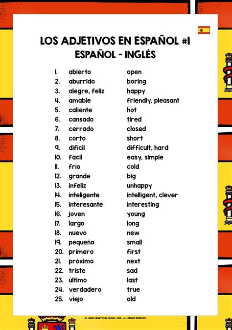 SPANISH ADJECTIVES LIST | Spanish adjectives, List of adjectives ...