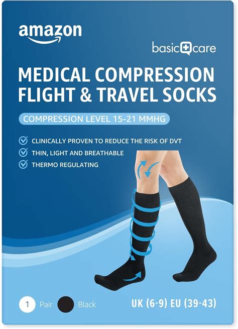 Healthcare by Amazon Medical Compression Flight & Travel Socks Black 6-9/39-43 (Previously a ...