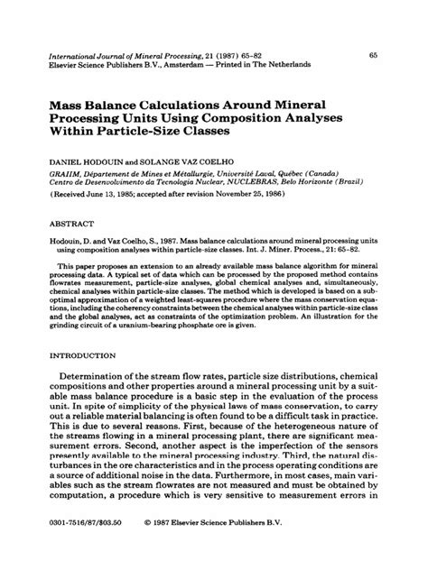 Image result for Mining Mass Balance Example