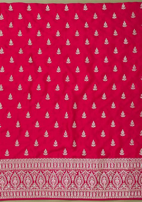 Buy Rani Pink Zariwork Art Silk Unstitched Salwar Suit - Koskii