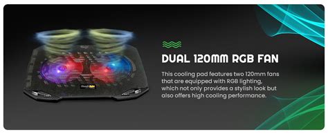 Cosmic Byte Wind RGB Laptop Cooling Pad, Dual 120mm RGB Fans, Elevated ...