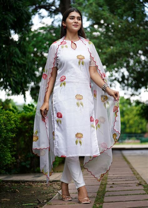 WHITE FLORAL ORGANZA SUIT SET – sutraclothings
