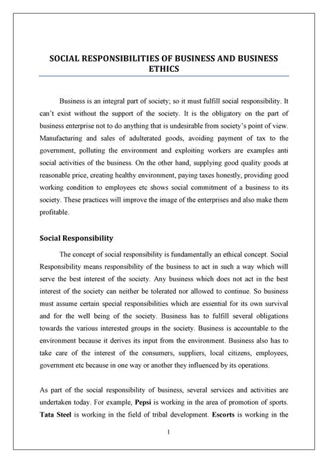 Social responsibility of business ethics - 1 CHAPTER- SOCIAL ...
