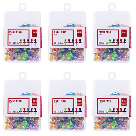 Deli E0030 Multicolor Push Pins – 100 Pcs (Pack of 6) | Steel Point ...