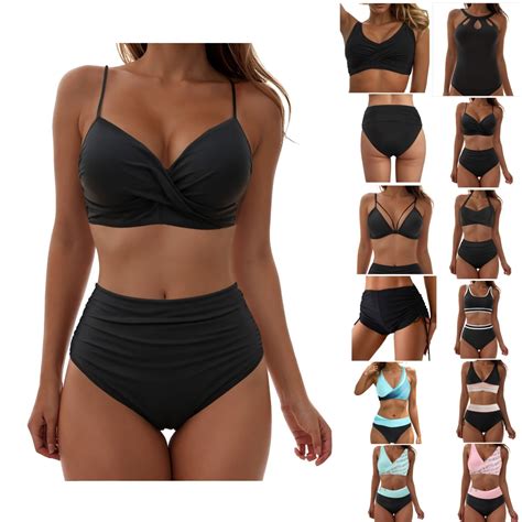 Dingyimy Mom Swimsuit Push Up Bikini Top Blue Bathing Suits For Women ...