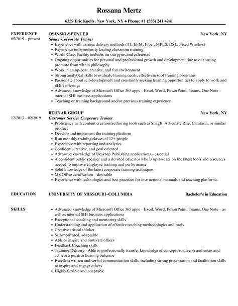 Corporate Trainer Resume Samples | Velvet Jobs