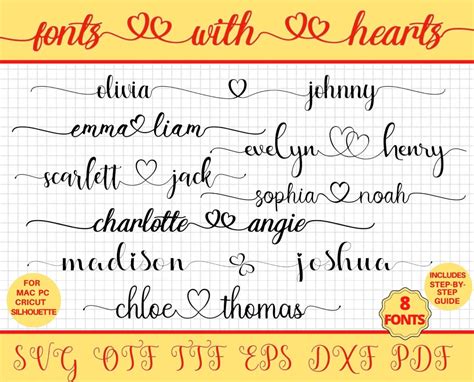 Fonts With Hearts, Font Bundle, Script Fonts, Cursive Font SVG, SVG ...
