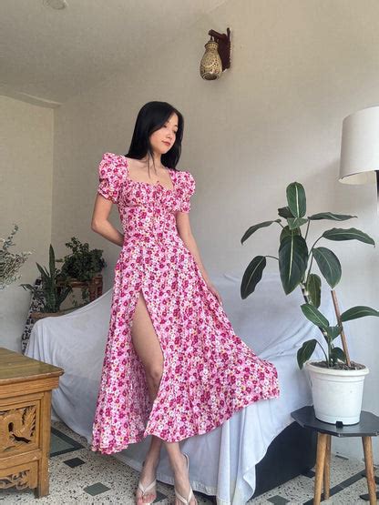 Tallulah Pink Floral Print Puff Sleeves Midi Sundress – SELCOUTH
