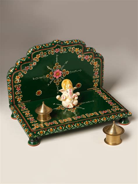 Handpainted Green Folding Pat For Home temple/Mandir