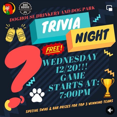 Trivia Night at the Doghouse Drinkery, Doghouse Drinkery & Dog Park ...
