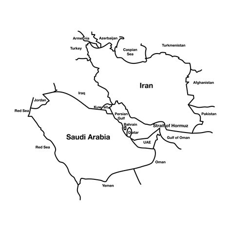 Middle East Outline Map with Saudi Arab vs Iran Conflict. Editable Vector EPS Symbol ...