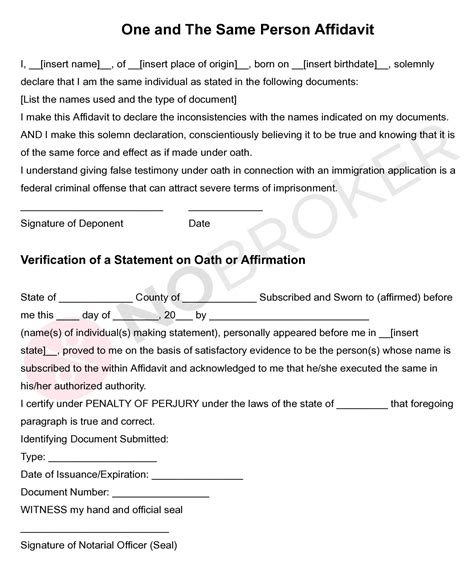 Online One and Same Person Affidavit Format | NoBroker