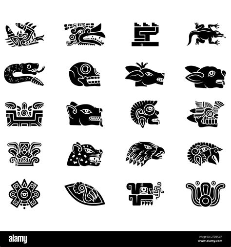Vector design of symbols of ancient Aztec Civilization, hieroglyphs of ...