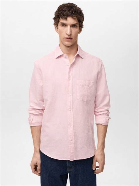 Mango Avispa Linen Cotton Regular Fit Shirt, Lt-Pastel Pink