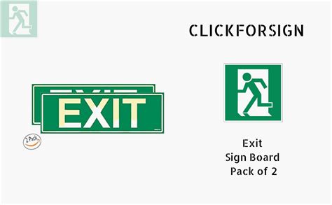 Clickforsign Glow In the Dark Exit Sign Board - Pack of 2 : Amazon.in ...