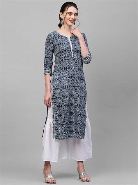 Indo Era Navy Blue Printed Kurta – indoera
