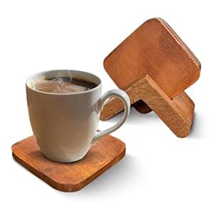 Alt Co Pack of 6 Wooden Tea Coasters with Stand, Natural Wood - Export ...