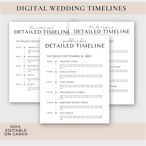 Digital Wedding Timeline Template, Wedding Schedule Itinerary Template ...