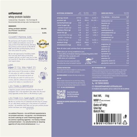 The Whole Truth Whey Protein Isolate Unflavoured|30g Protein per scoop ...
