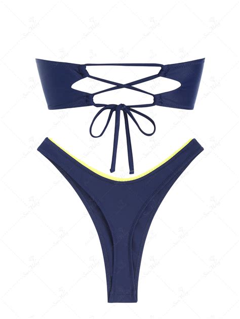 Seamolly Bowknot Cinched Ruched Side Bandeau Thong Bikini Set