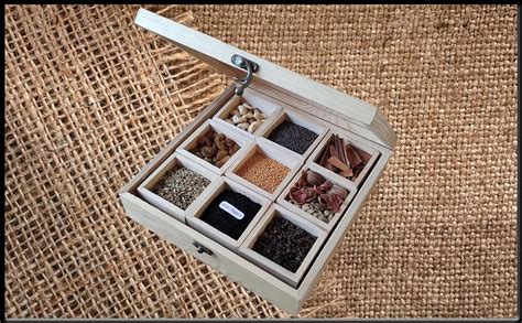 Kabi Aggro Spice Box for Kitchen Wooden 9 Container Transparent Window ...
