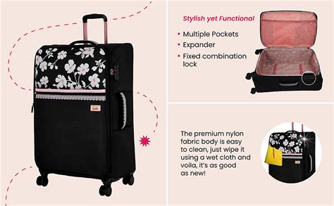 Genie Paramour Trolley Bag Large Size, 79 cms Black Printed Soft ...