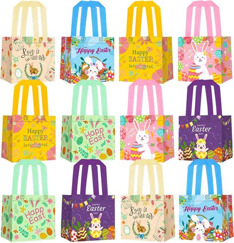 Amazon.com: 12Pack Easter Gift Bags with Handles, Easter Egg Hunt Bags ...