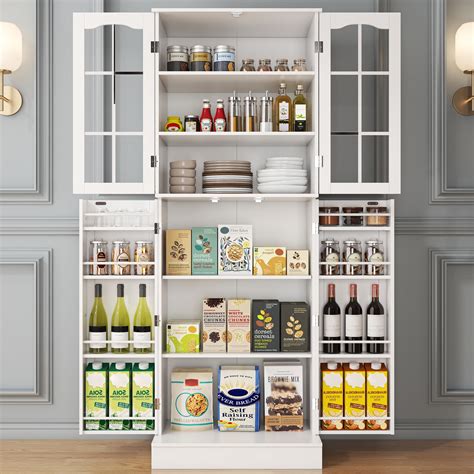 64 Kitchen Pantry Cabinets, White Kitchen Pantry Storage Cabinet with ...