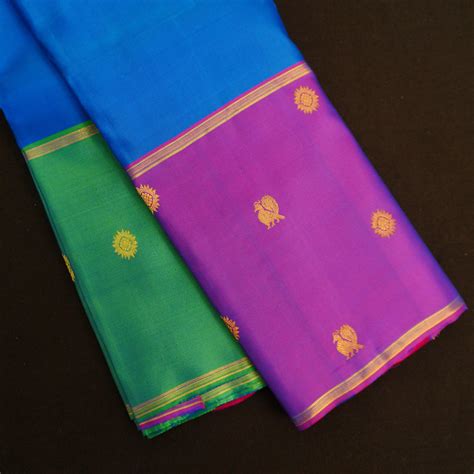 MS Blue Kanchipuram Silk Saree in Mubbagam | Vivaaha Silks – Vivaaha ...