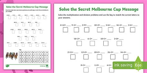 The Melbourne Cup - Secret Message Worksheet - Maths Resource