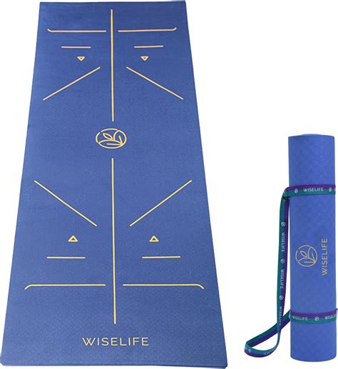 WiseLife TRU Alignment Yoga Mat + Sleek Yoga Strap for Men and Women ...