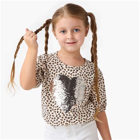 Buy Juniors Printed T-shirt with Round Neck and Sequin Detail from ...