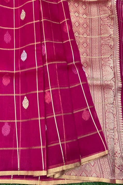 Pink Kora Banarasi Silk Saree With Unstich Blouse Piece – Saarang Sarees