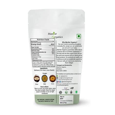 ManHar Organics Makhana / Lotus Seeds 100gm / Fox Nuts Phool Makhana ...