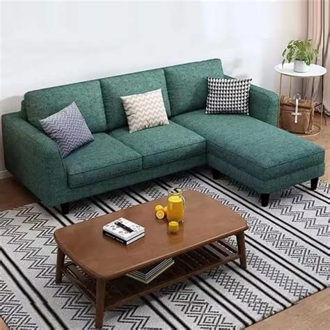 FURNY Arloy 4 Seater Fabric RHS L Shape Sectional Sofa Set (Teal ...