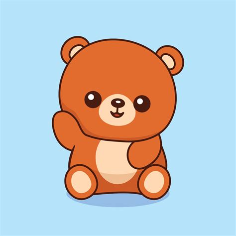 Cute teddy bear sitting raising hand cartoon icon vector illustration ...