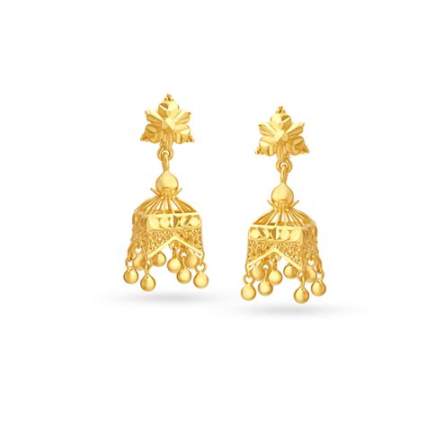 Distinctive Yellow Gold Square Jhumkas