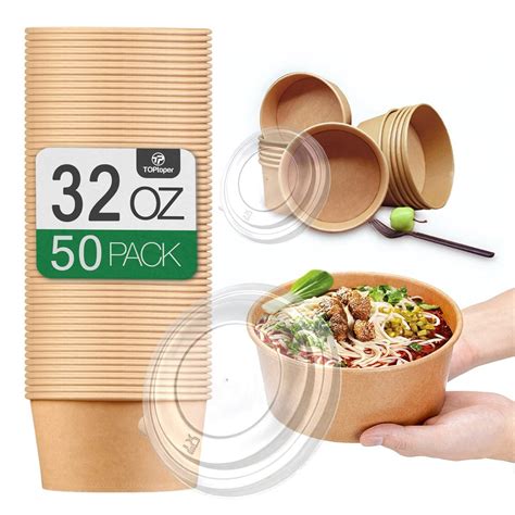 TOPtoper 50 Pcs 32 Oz Large Paper Bowls with Lids, Disposable Soup ...