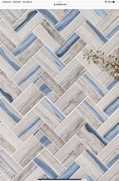 Blue and White Herringbone Tile Floor