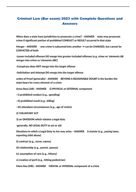 Criminal Law (Bar exam) 2023 with Complete Questions and Answers ...