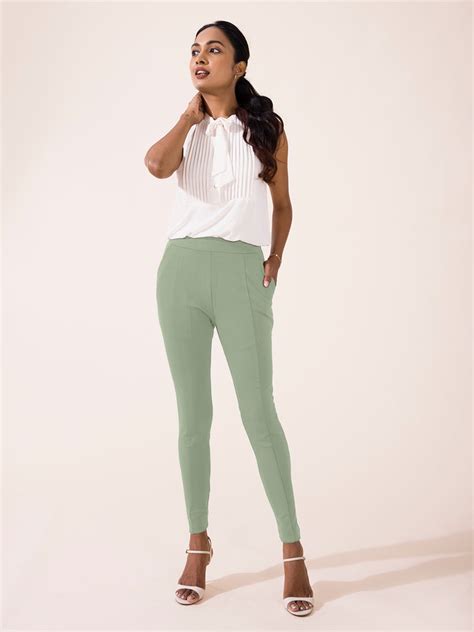 Dusty Green Roma Ponte Pants – Go Colors India