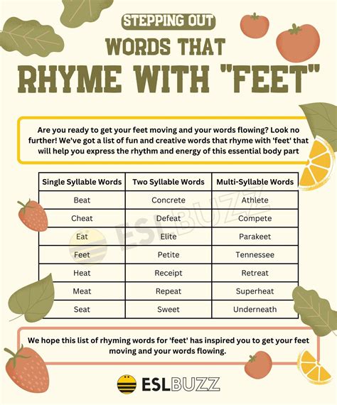 Mastering English Rhymes: Words That Rhyme with Feet - ESLBUZZ