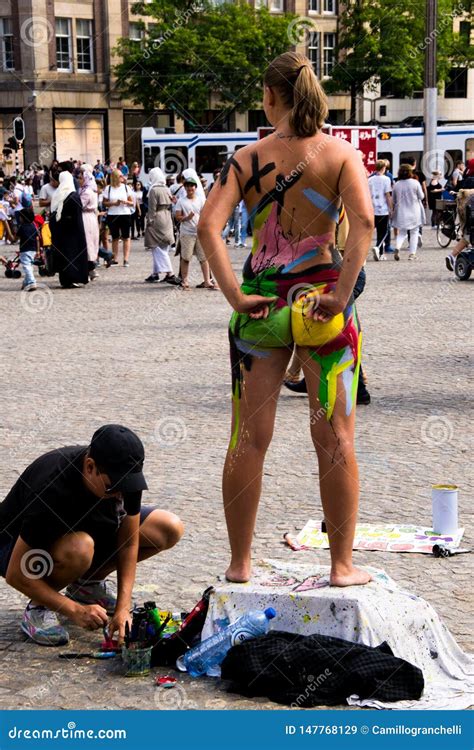 Body Painting on Dam Square in Amsterdam Editorial Stock Image - Image ...